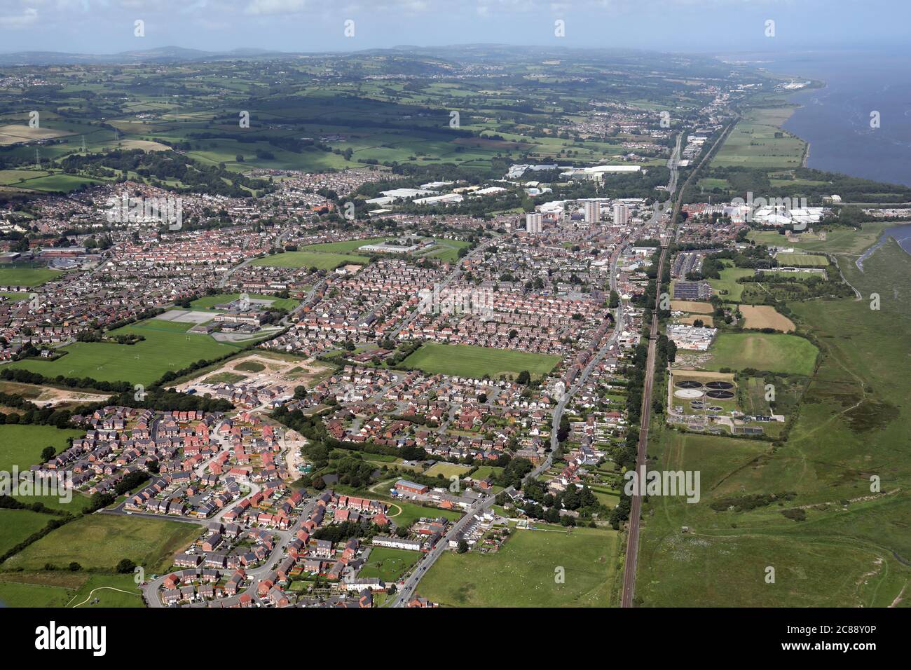 aerial view of Pentre Ffwrndan and Flint, Flintshire, North Wales Stock Photo