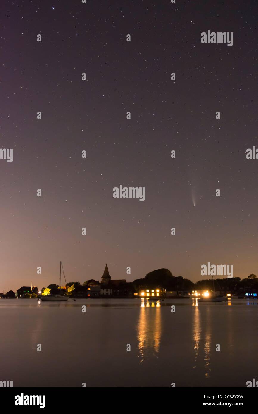 Comet 2020 Neowise above Bosham, Chichester Harbour, Sussex, UK, July Stock Photo