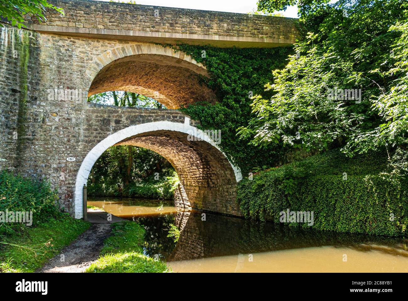 The double arched canal bridge at East Marton on the Leeds / Liverpool
