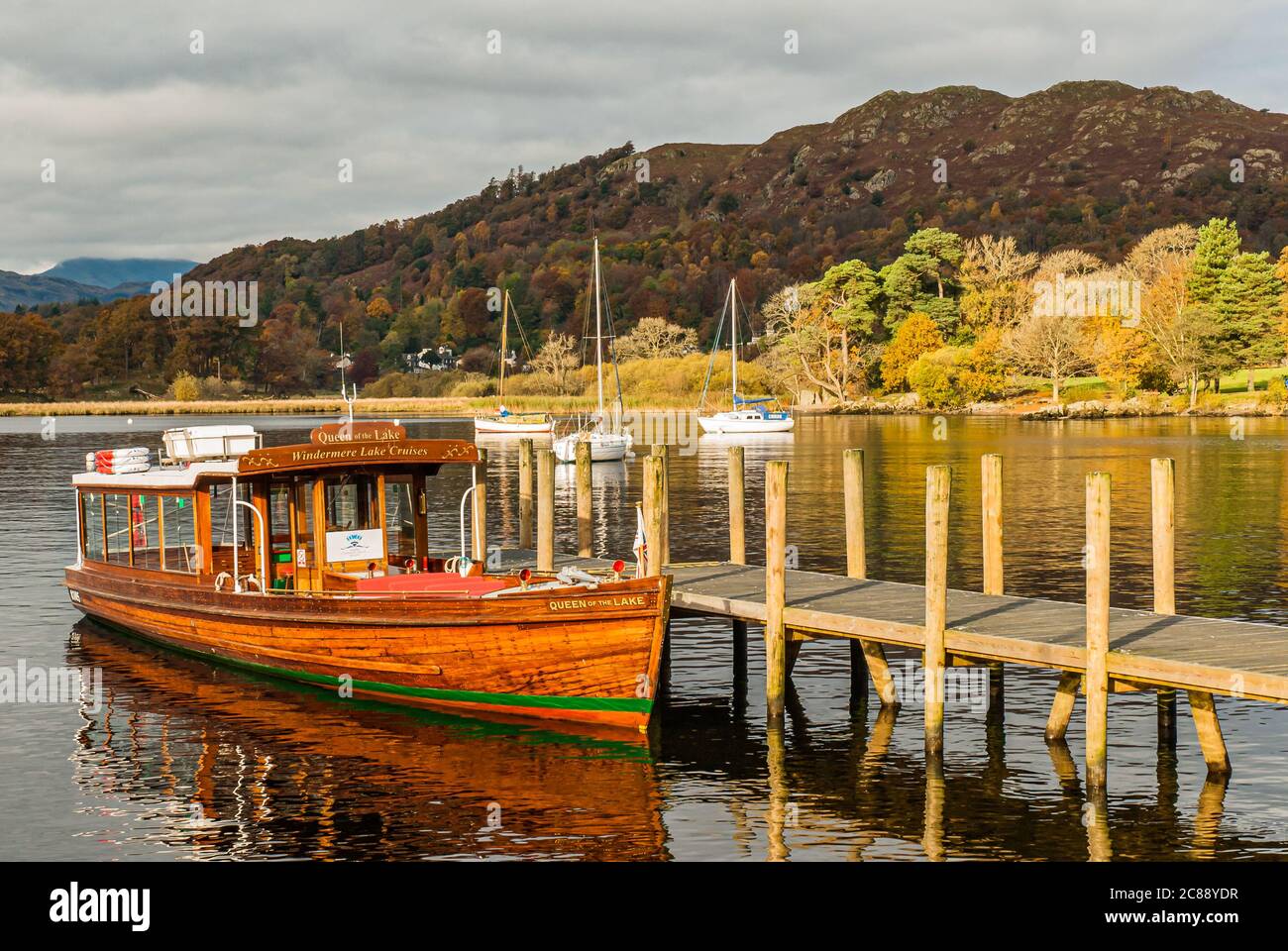 Lake Windermere tour boat, "Queen of The Lake" at Ambleside jetty Stock