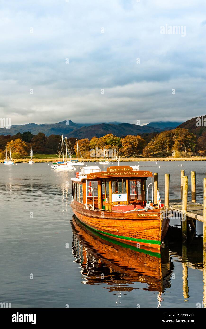 Lake Windermere tour boat, "Queen of The Lake" at Ambleside jetty Stock