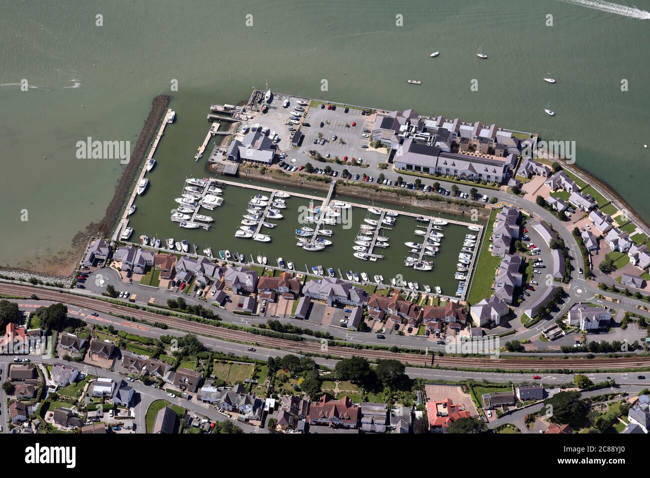 aerial view of Deganwy Quay, Deganwy, Conwy, North Wales Stock Photo