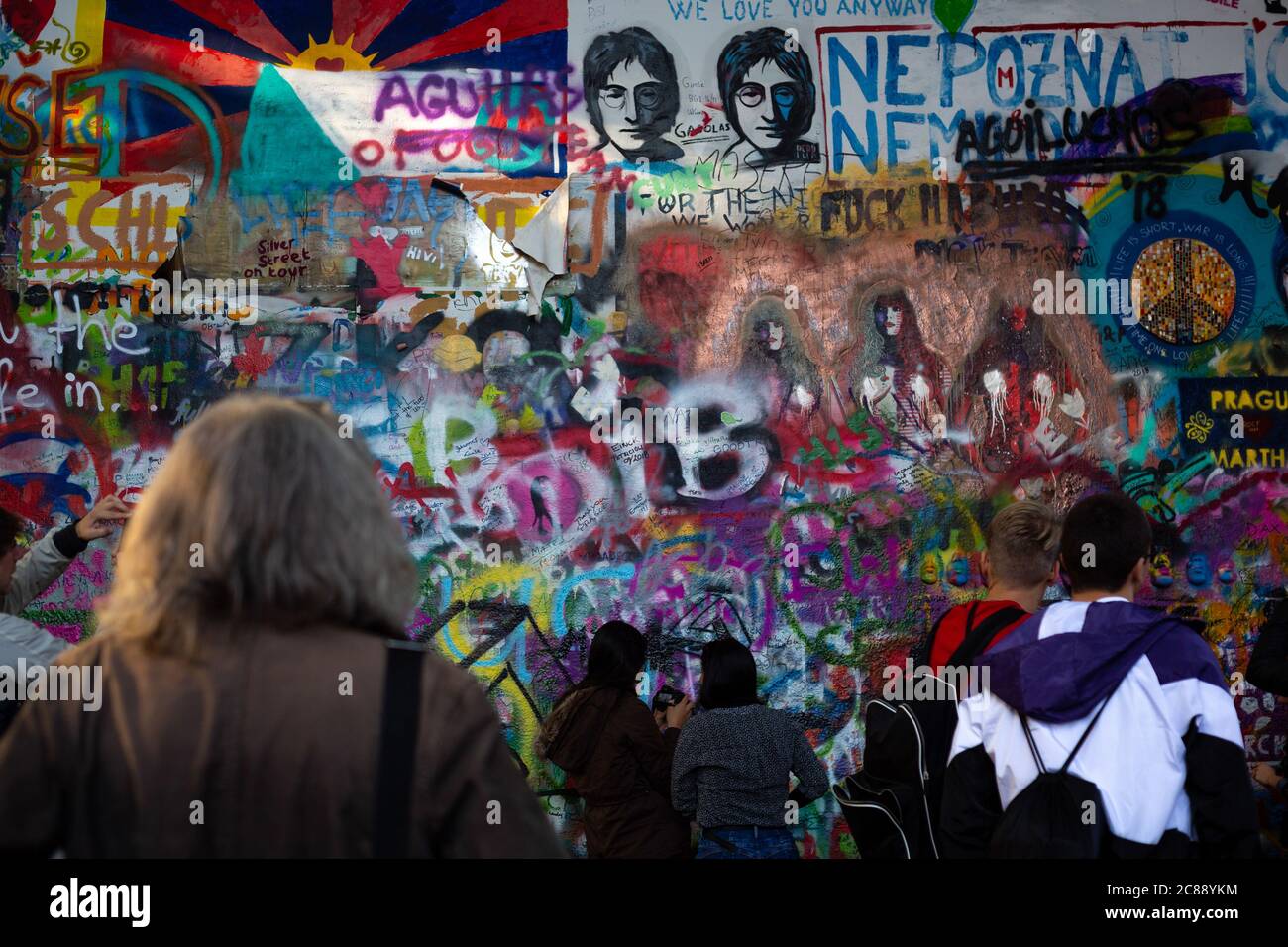 Prague, Czech Republic. 4th October, 2018. A street view of John Lennon Wall one of the famous tourist place to visit in the city of Prague. Stock Photo