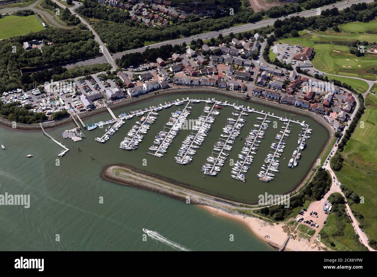 aerial view of Conwy Marina (or Conway Marina), North Wales Stock Photo