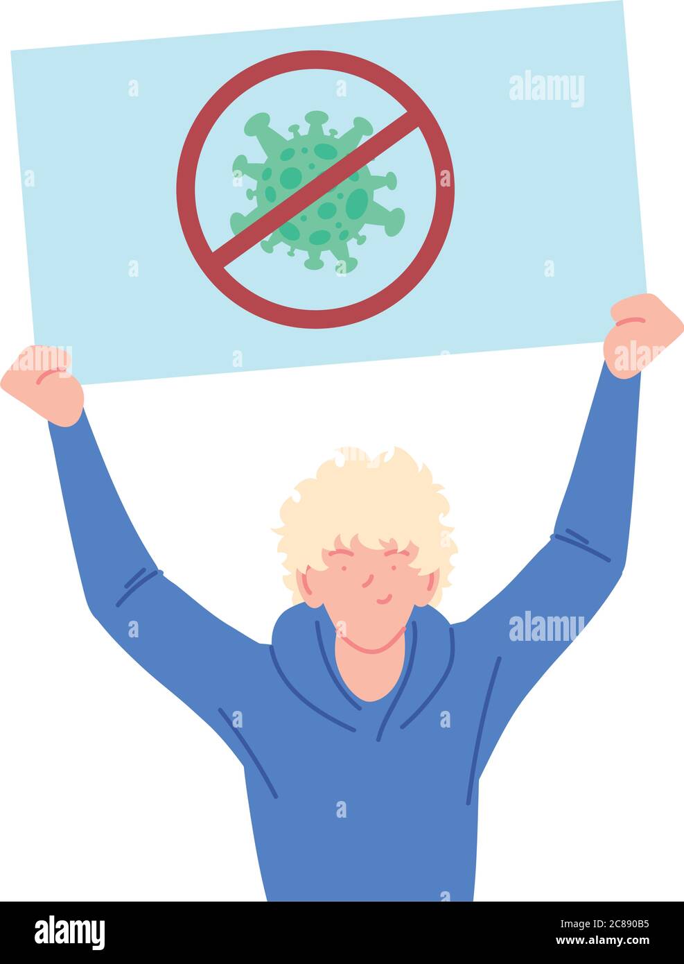 Man cartoon holding banner with stop covid 19 virus design of 2019 ncov ...