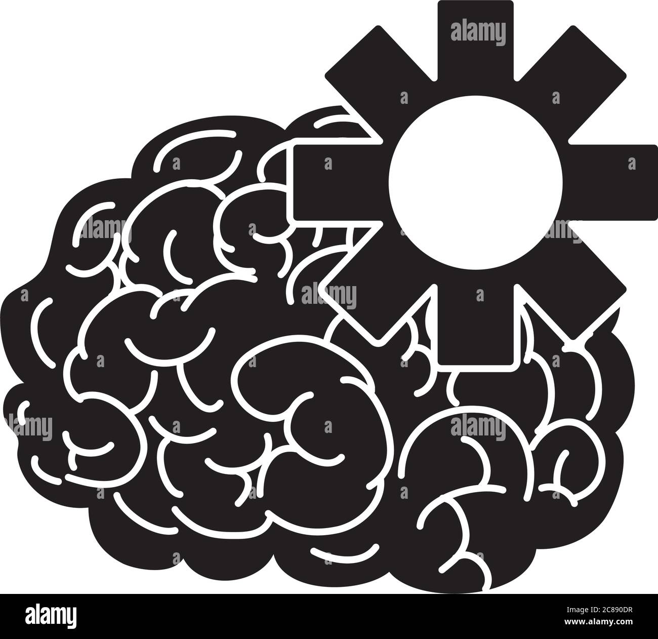 mental health concept, brain with gear wheel icon over white background ...