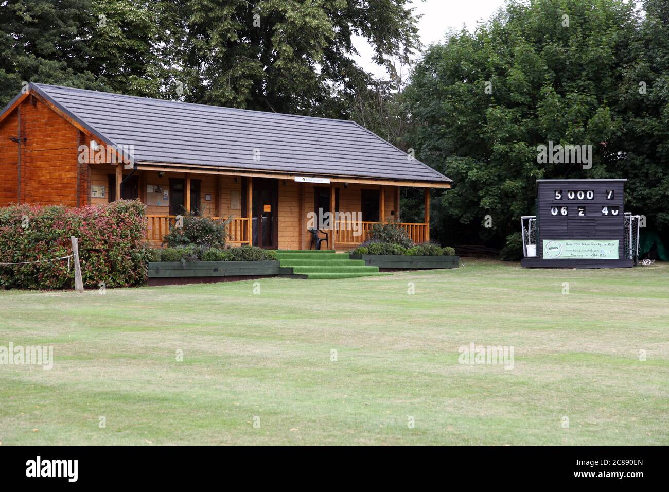 Ashtead Cricket Club Parsons Mead Pavilion, Ottways Lane, Ashtead, Surrey, July 2020 Stock Photo