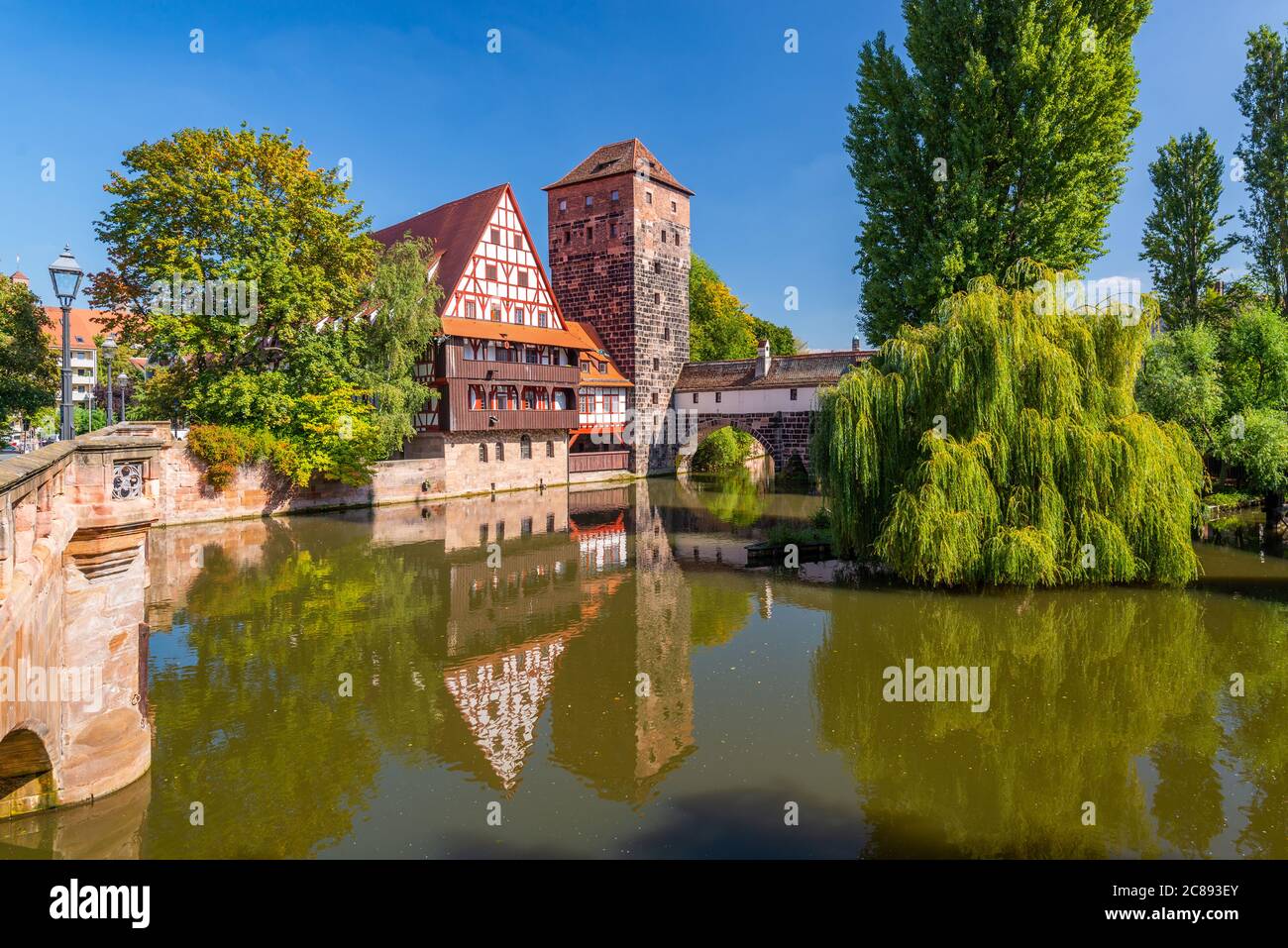 Executioner's bridge in Nuremberg, Germany on the Pegnitz River. Stock Photo