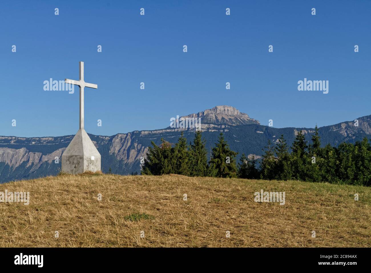 La Croix de Revollat, a cross dominates the valley Stock Photo
