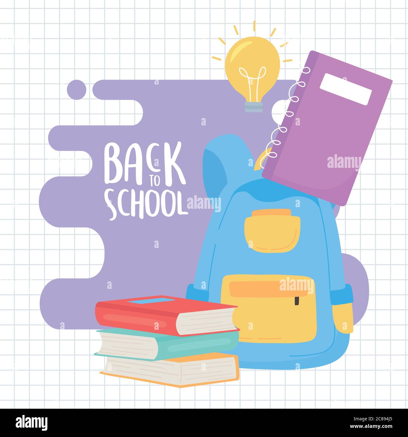 back to school, backpack books and notebook education cartoon vector ...