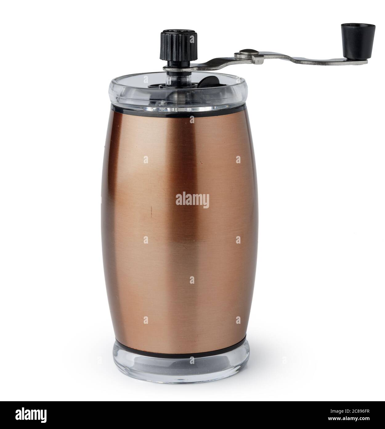 Brown metal spice mill on white background Stock Photo Alamy