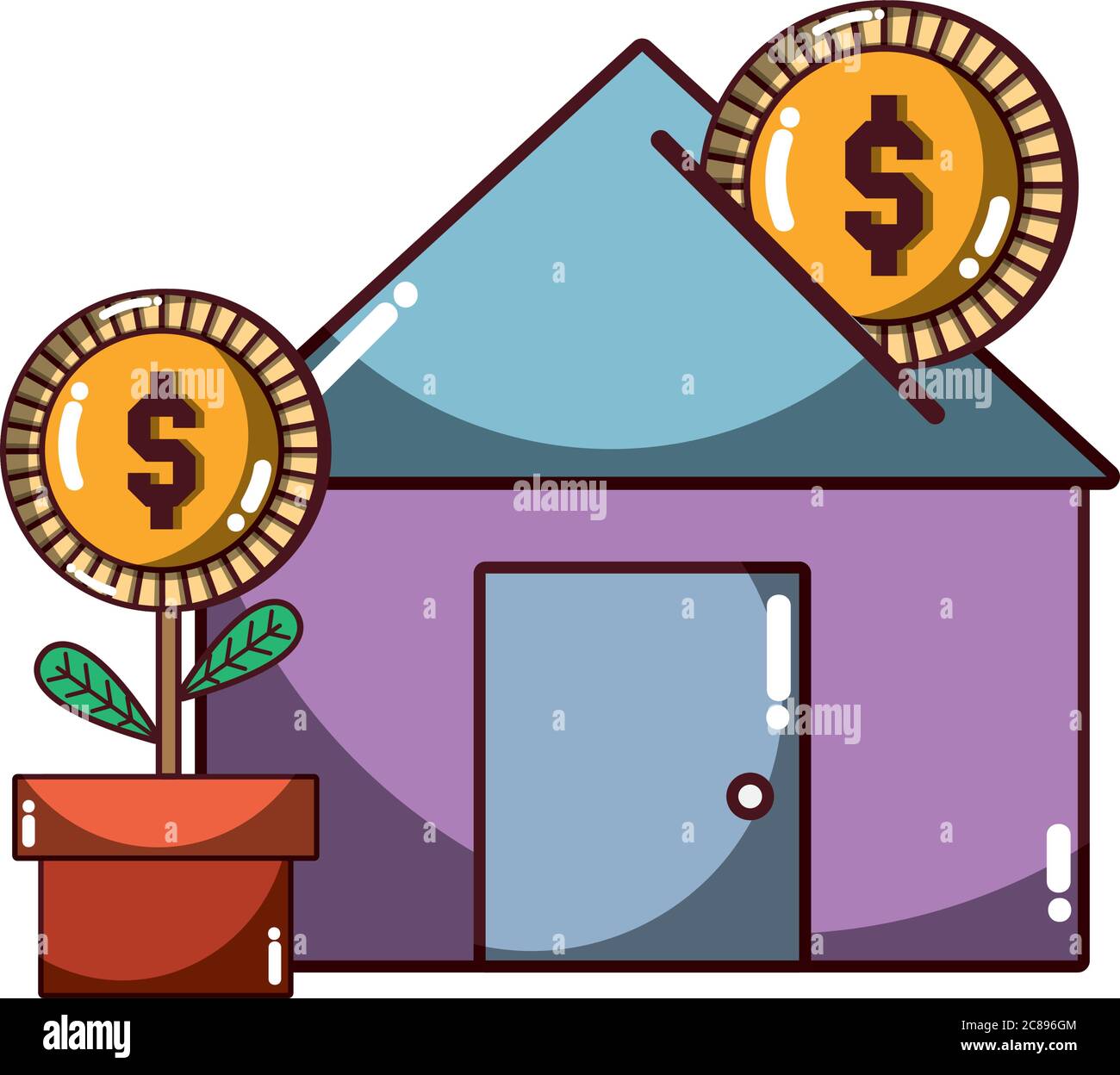 house bank invest potted plant coin money business icon isolated design ...