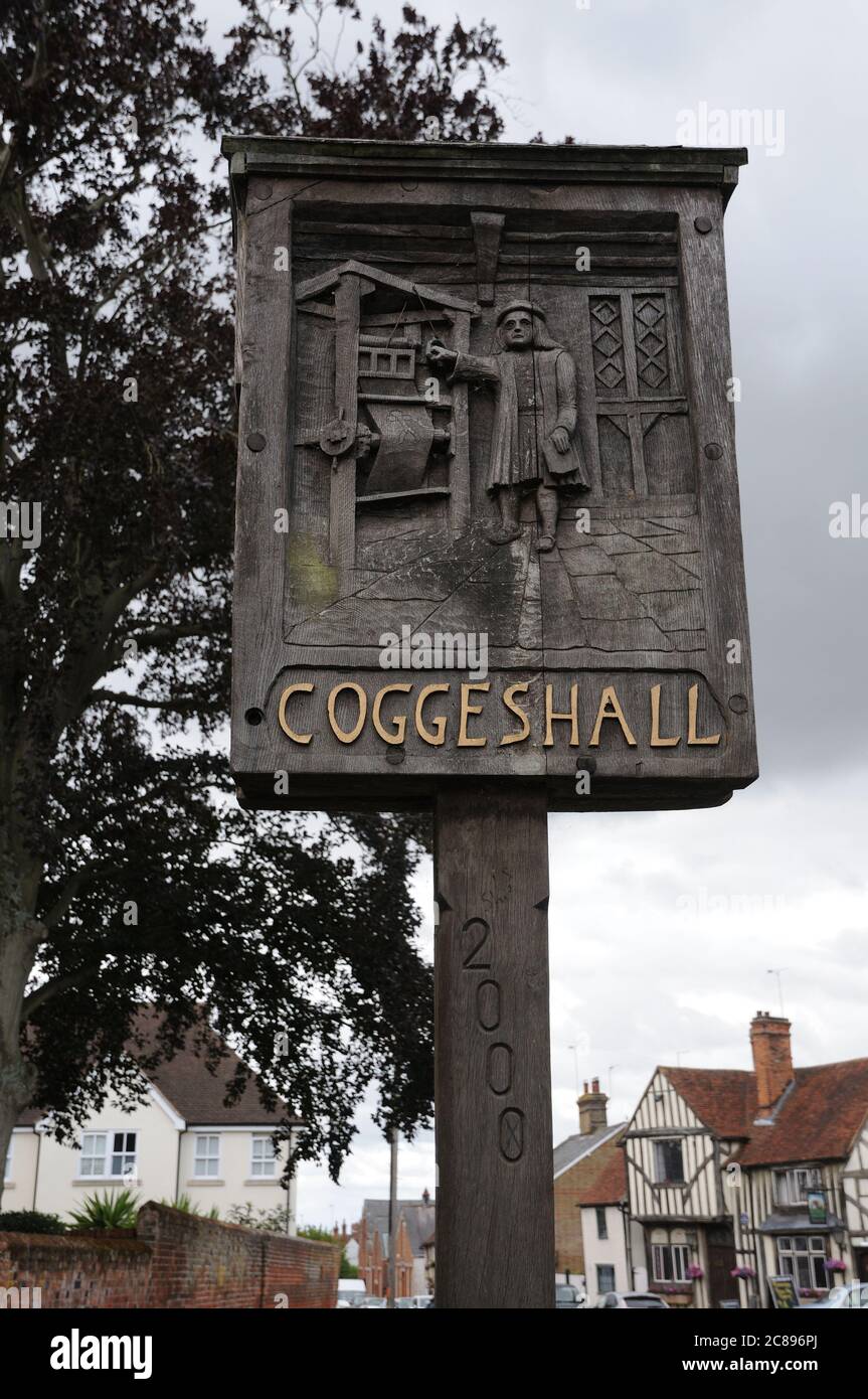Village sign, Coggeshall, Essex Stock Photo