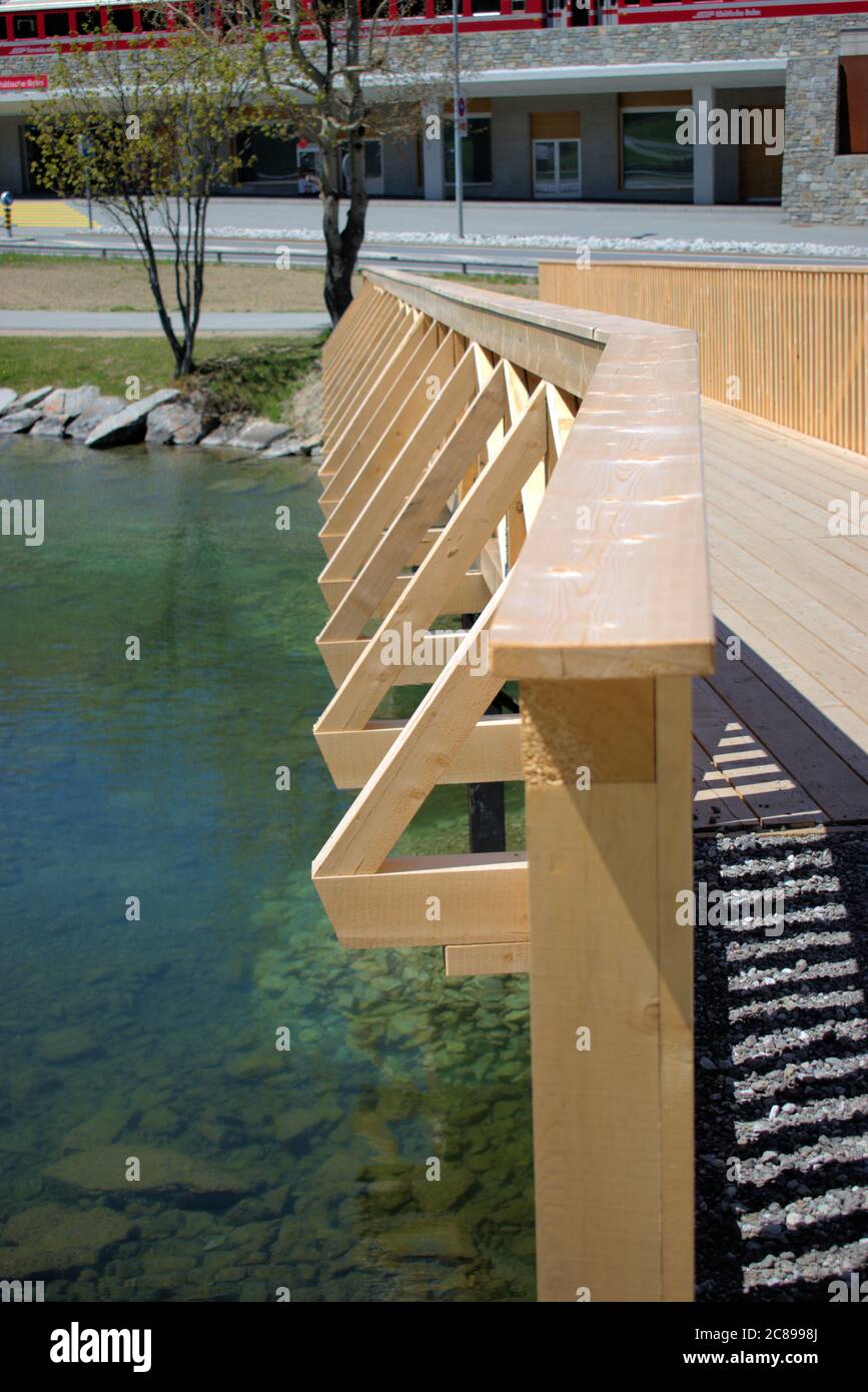 Little wooden bridge over the lake of Saint Moritz Stock Photo Alamy