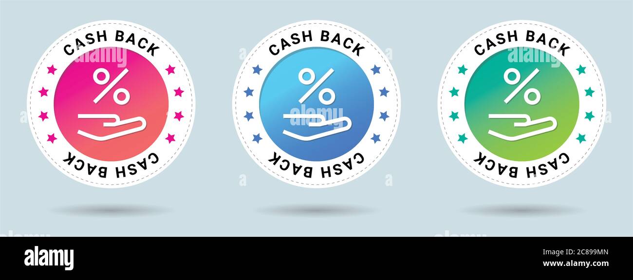 Cash Back insignia stamp. Vector certificate icon. Set of 3 beautiful ...