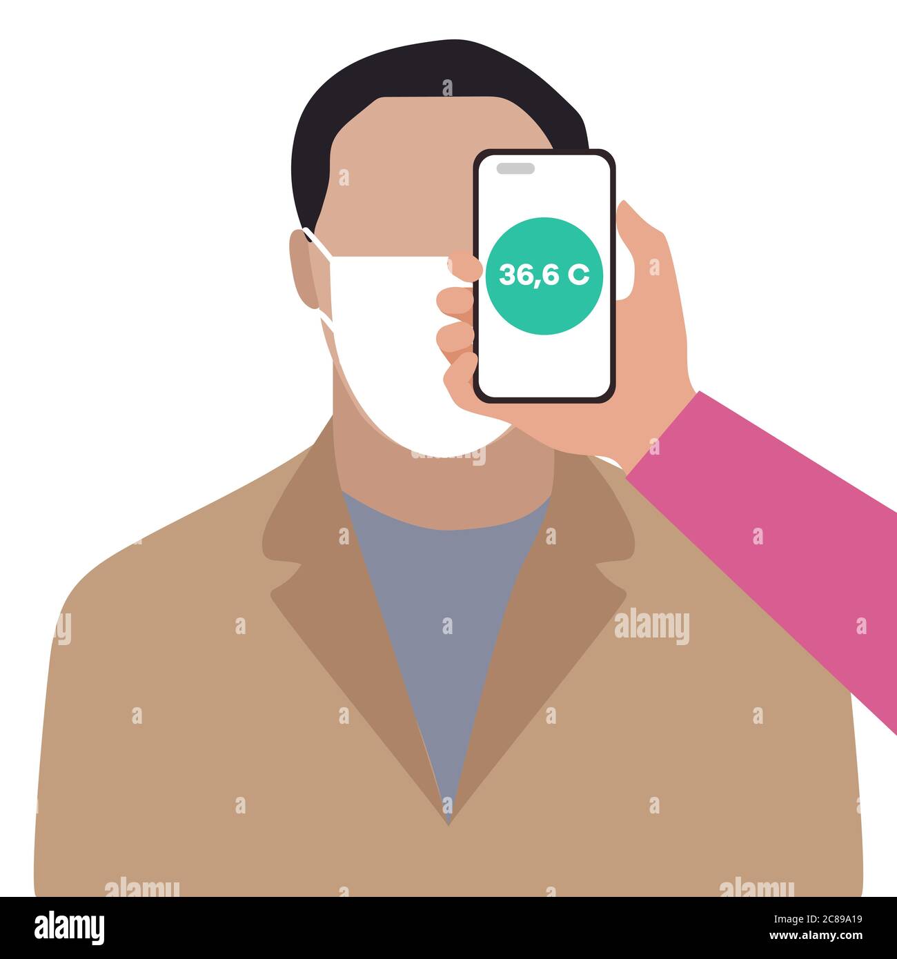 Vector illustration Phone placed on forehead of person remotely
