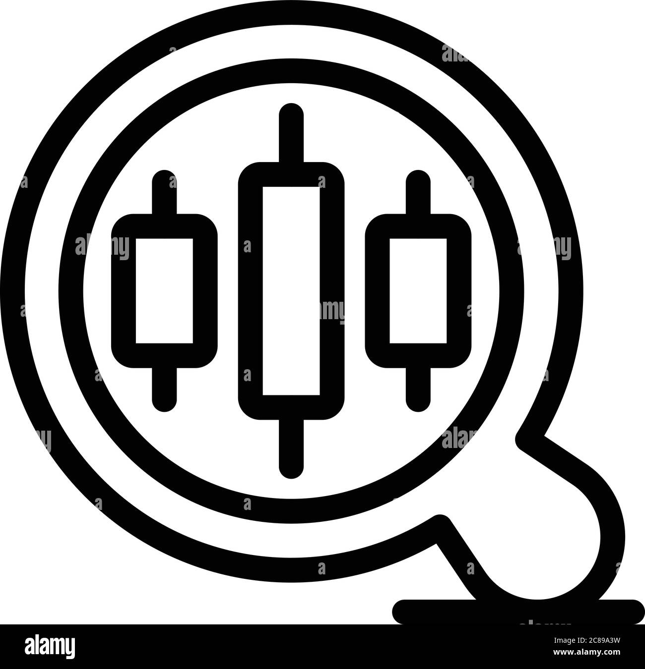 Trader magnifier icon, outline style Stock Vector
