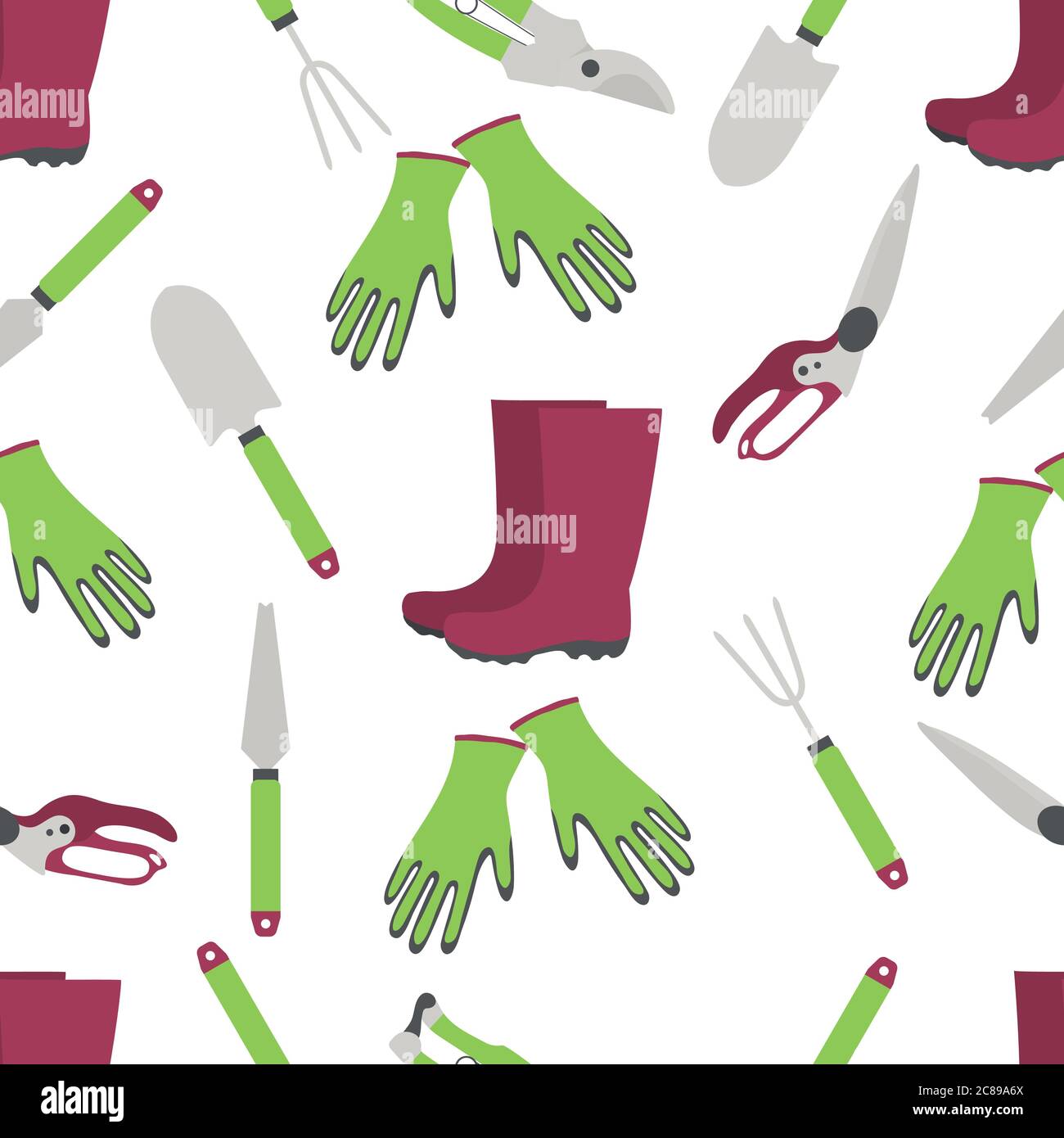 Vector seamless pattern Illustration with gardening tools and rubber ...