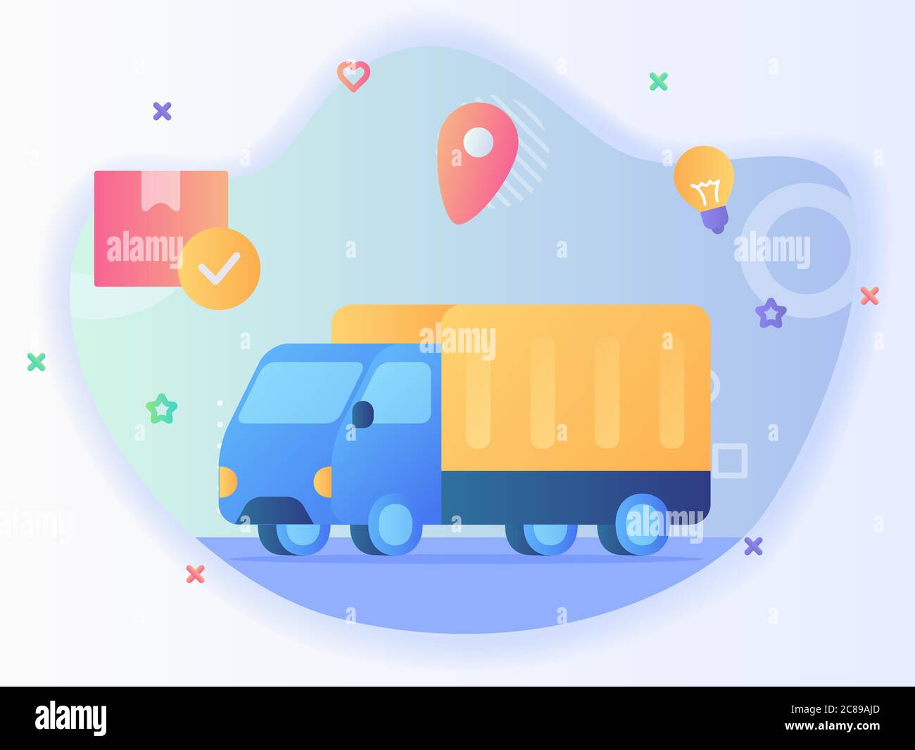 ruck delivery icon background box package point location bulb with flat ...