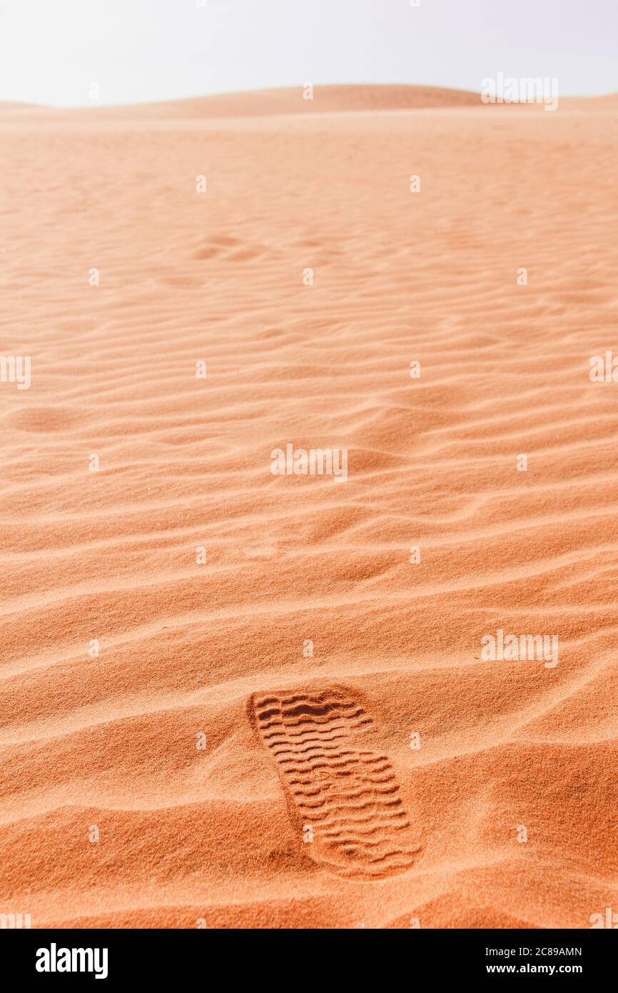 Foot print on Mars surface Stock Photo