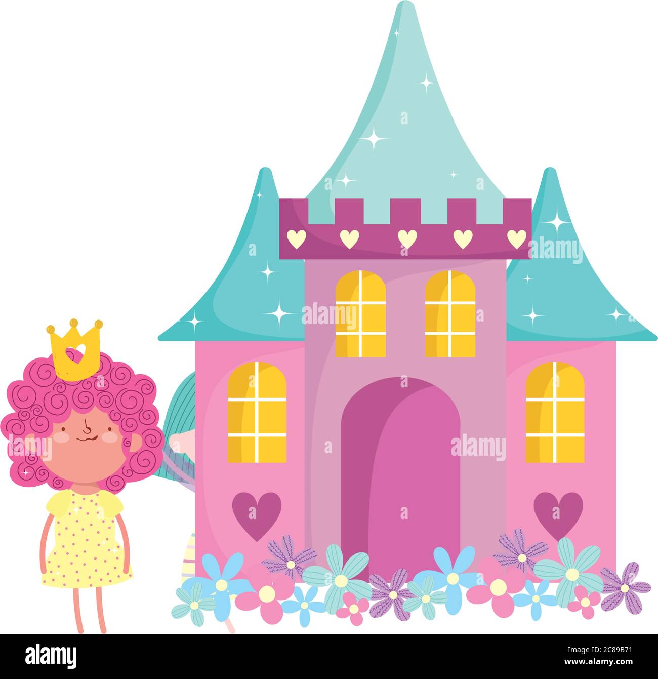 little fairy princess with castle flowers adorable tale cartoon vector ...