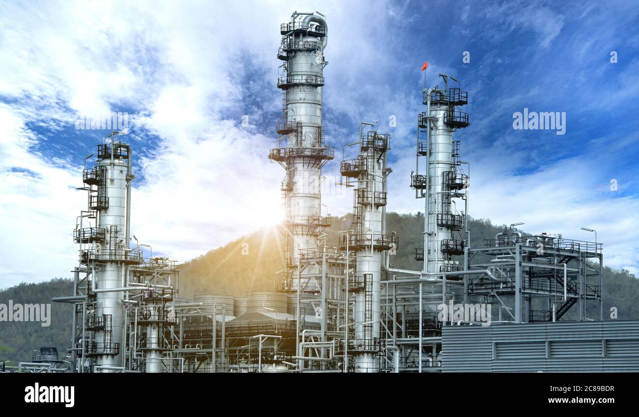 Close up Industrial view at oil refinery plant form industry zone with cloudy sky Stock Photo