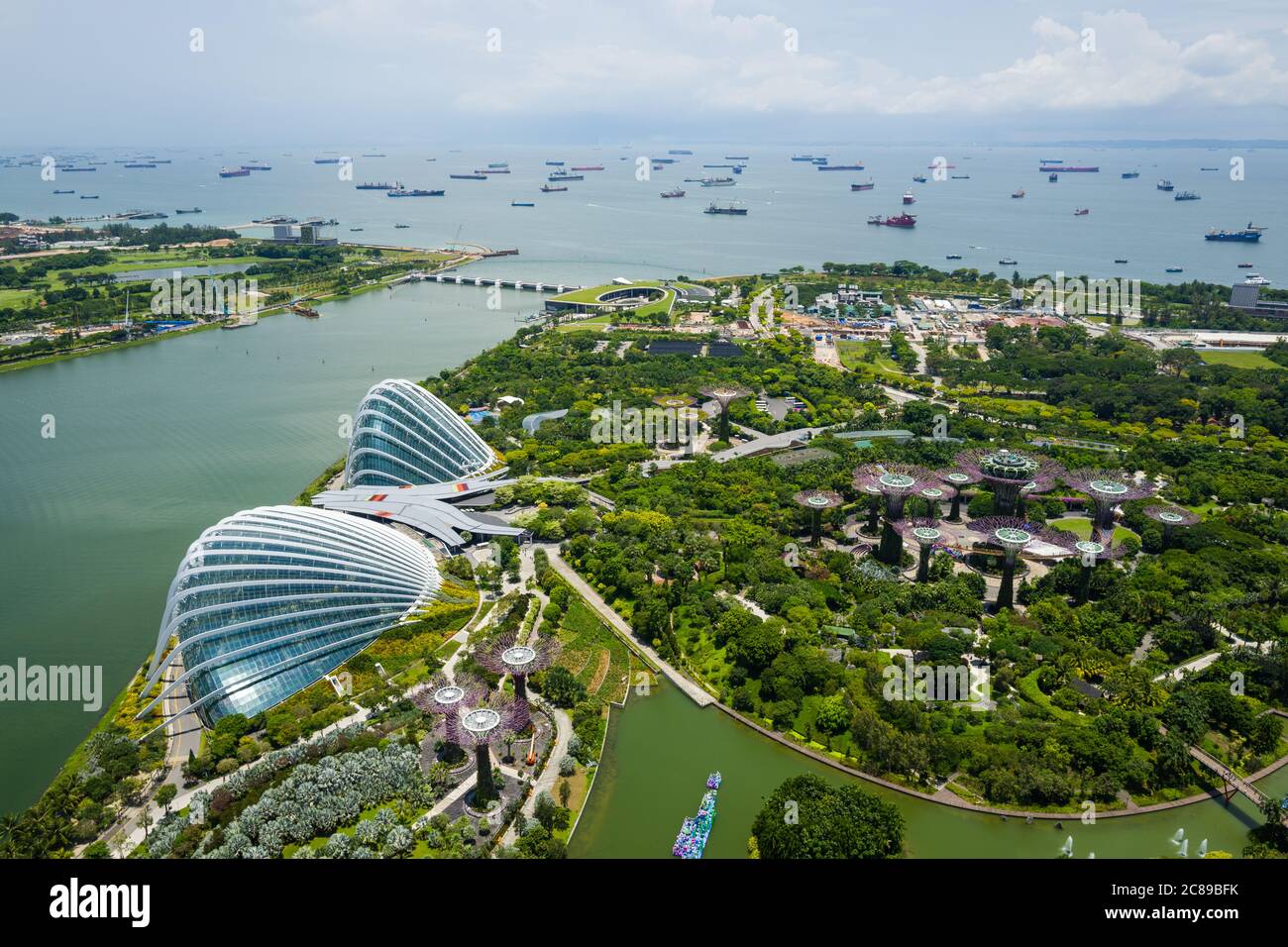 gardens-by-the-bay-at-marina-bay-in-singapore-with-view-of-port-stock