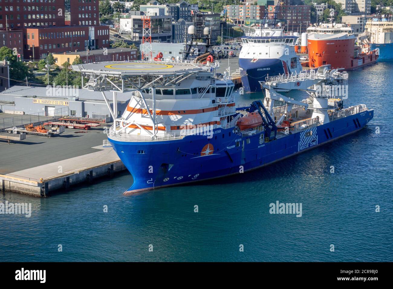 Horizon Star Offshore Supply Ship Fitted With A Helicopter Landing Pad In St Johns Harbour Port Newfoundland Canada Stock Photo