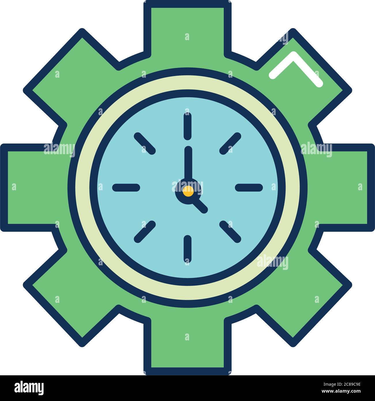 gear clock icon over white background, line fill style, vector