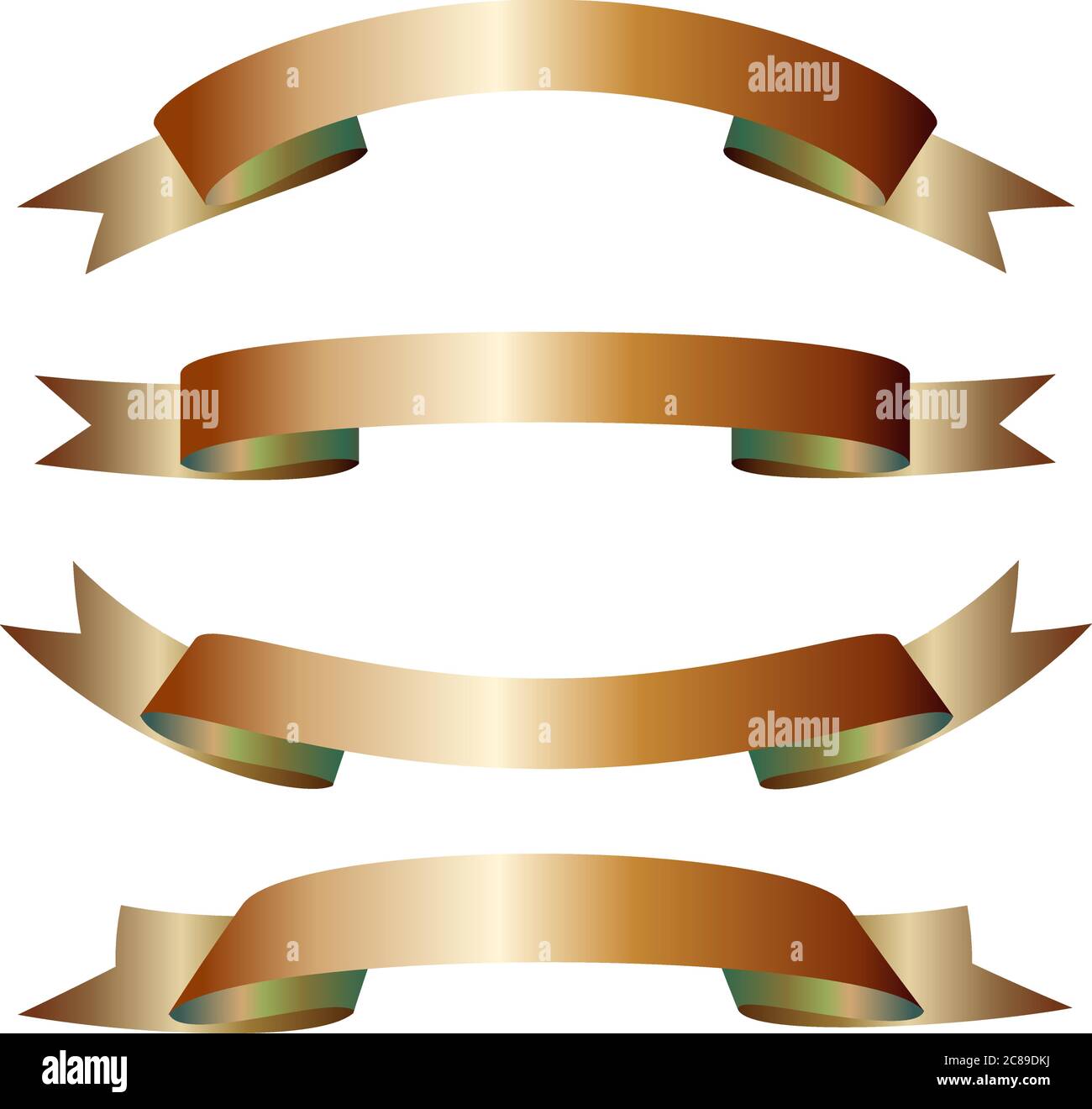 Trendy Realistic Gold Vector Ribbons Set , banner, with green shade