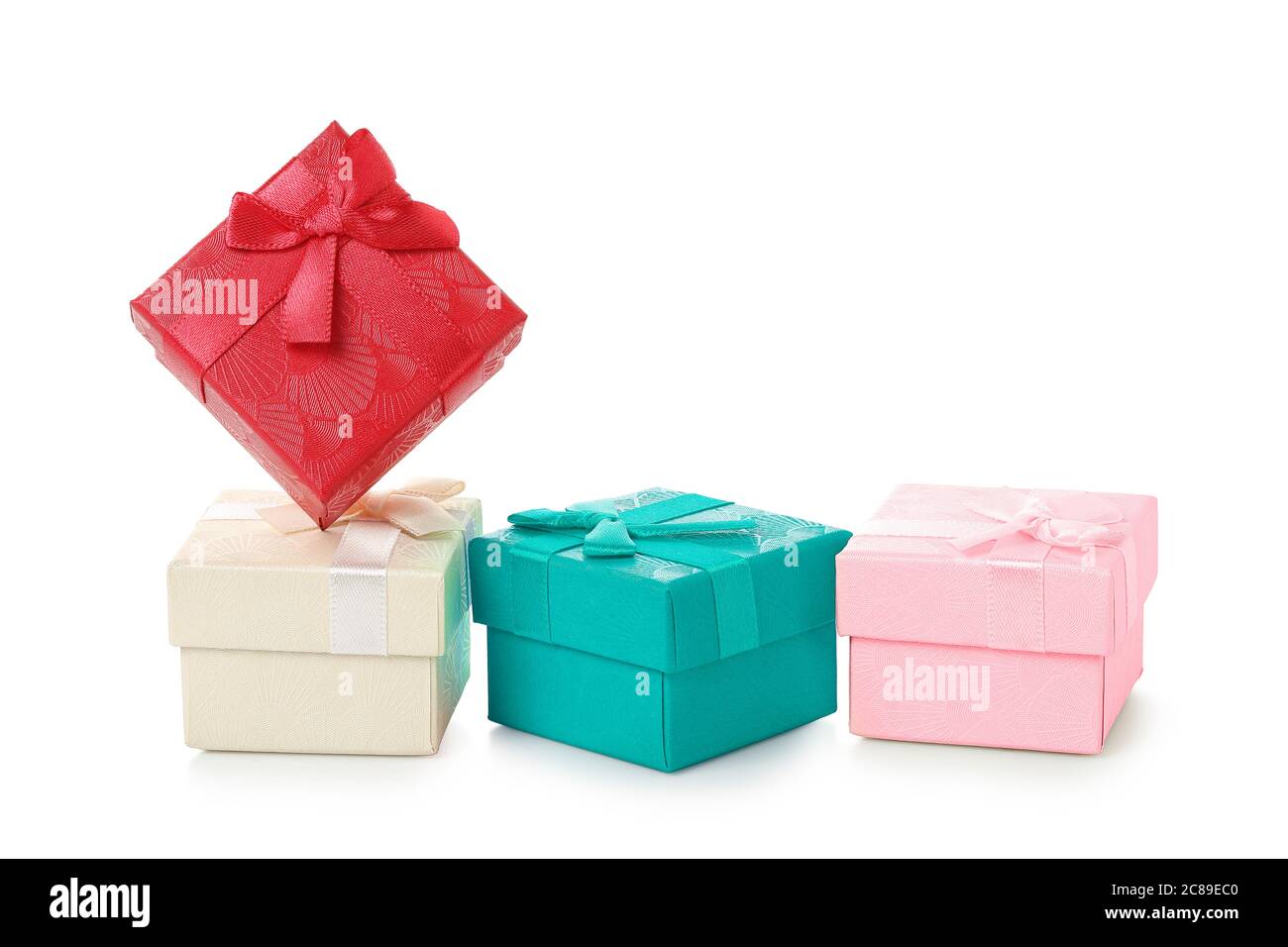 colorful gift boxes with ribbon isolated on white Stock Photo