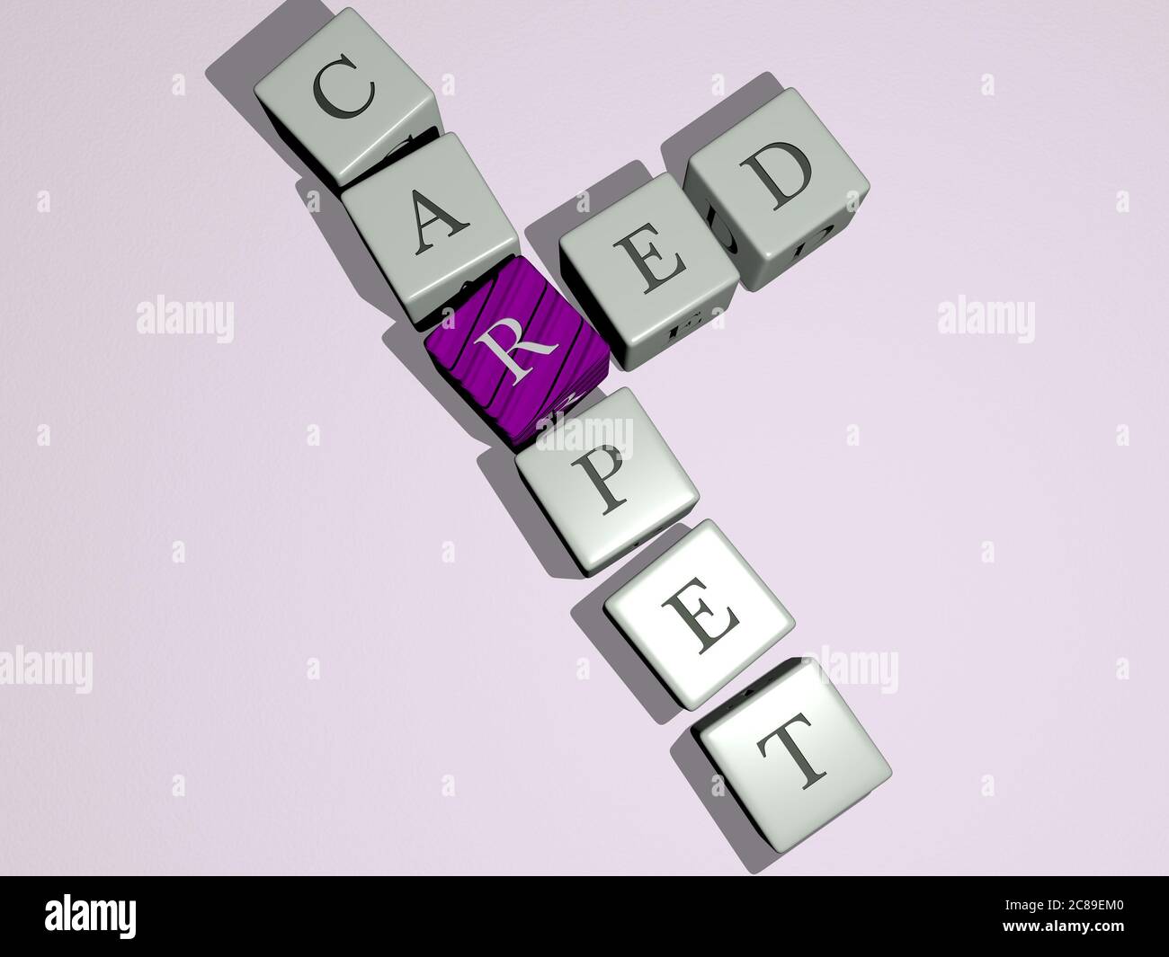 crosswords of red carpet arranged by cubic letters on a mirror floor