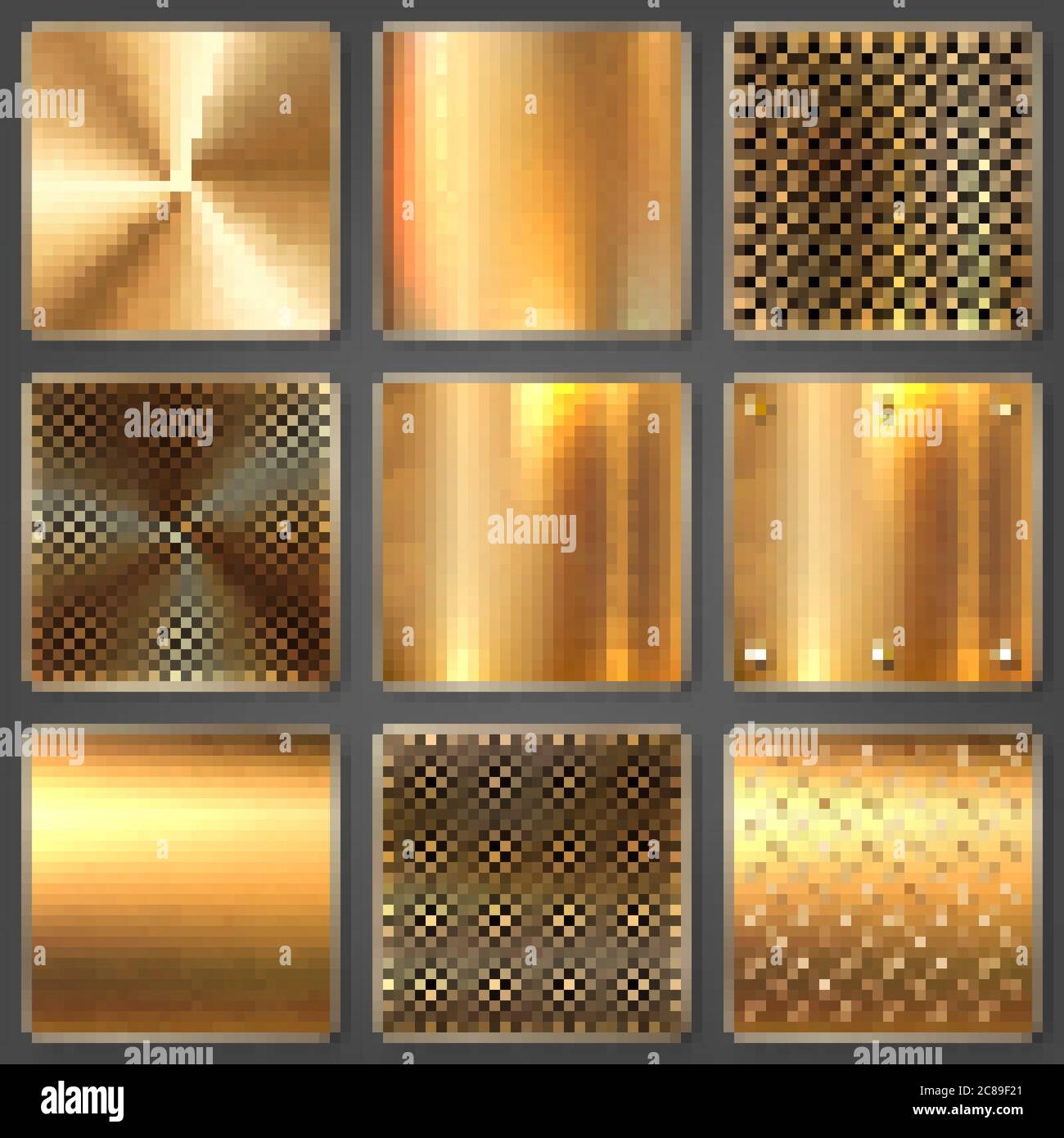 Realistic brushed metal textures set. Polished stainless steel