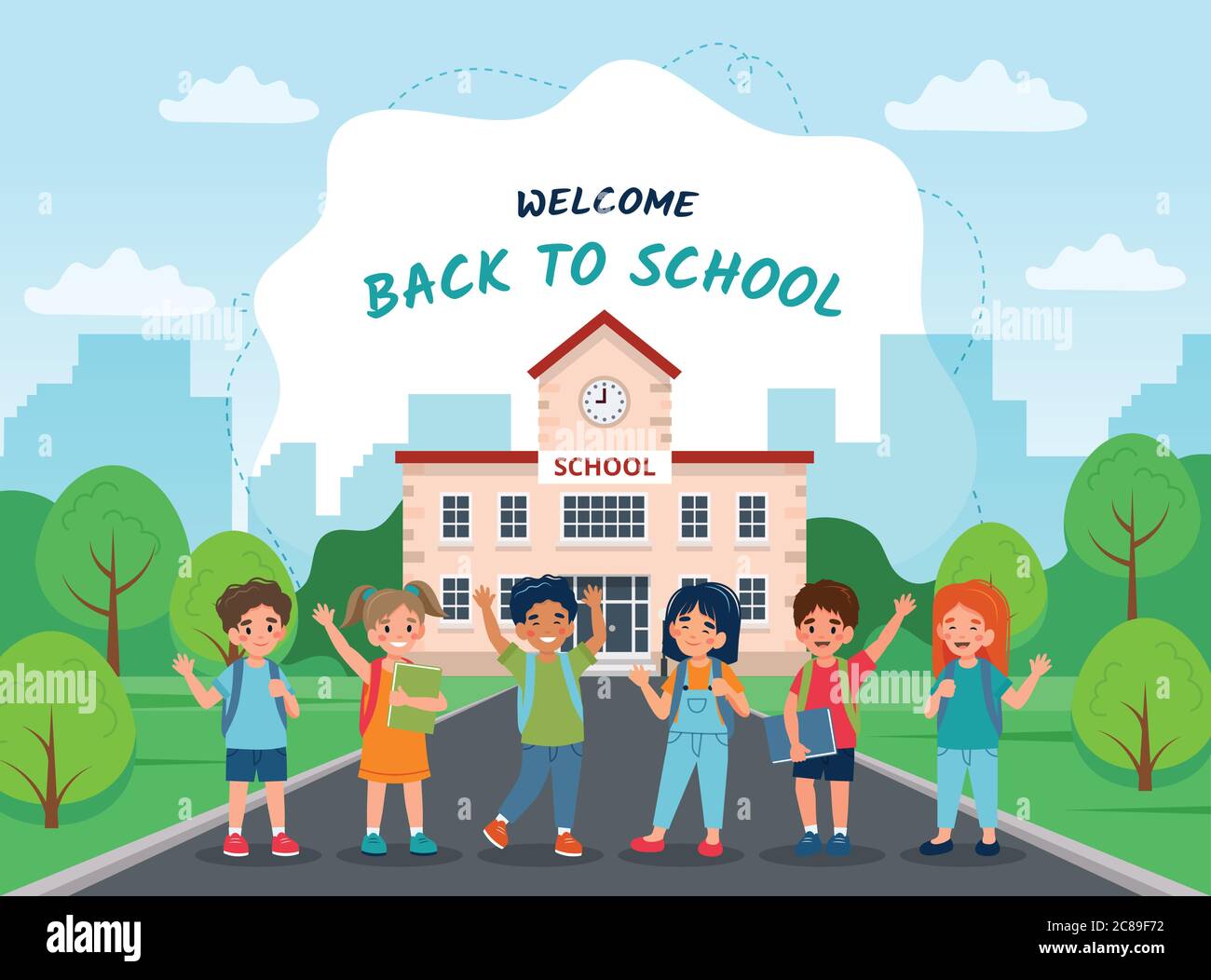 Back school cartoon kids walking hi-res stock photography and images - Alamy