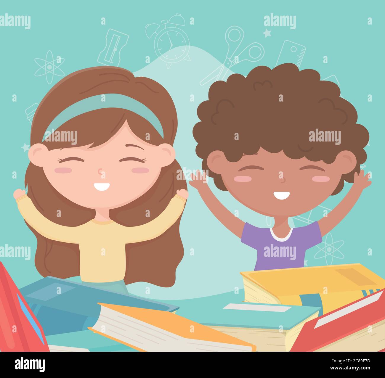back to school, student boy and girl with books education cartoon ...