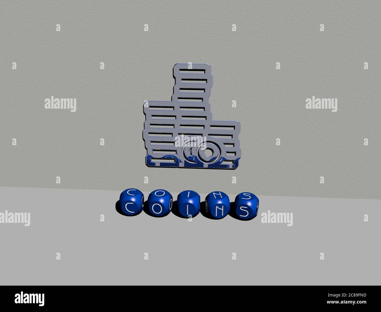 3D representation of coins with icon on the wall and text arranged by ...