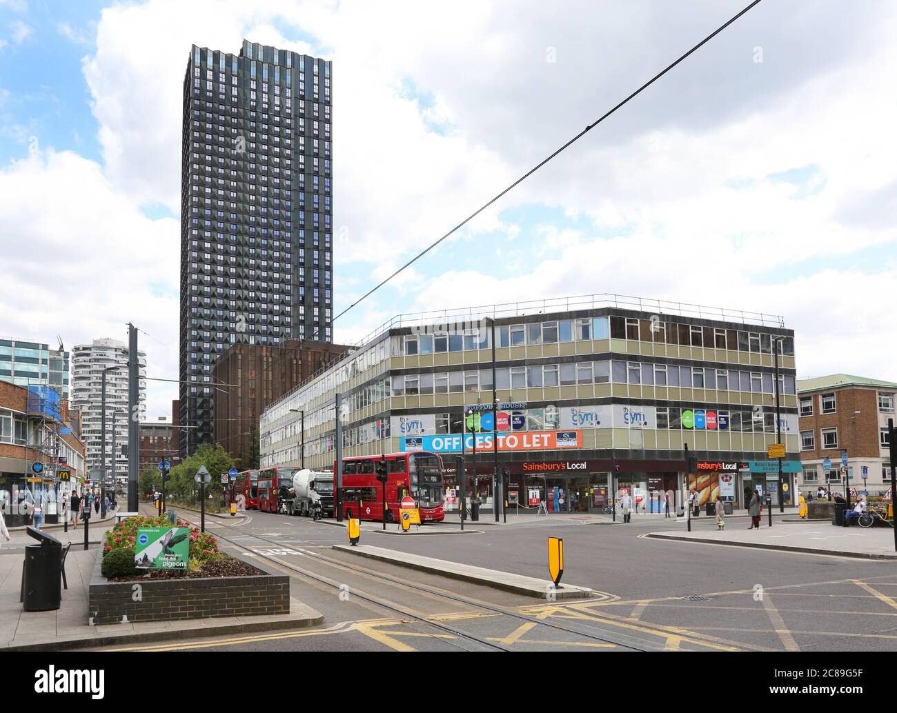 Croydon, UK. Junction of Wellesley Road and Street. Shows 100A Street, new 44