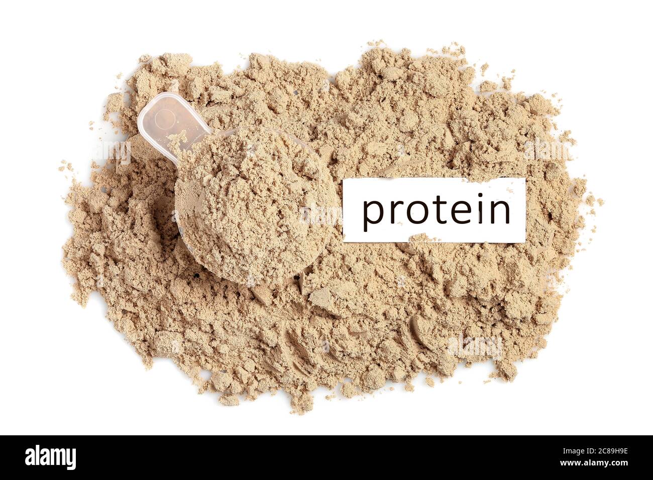 scoop with chocolate whey protein powder isolated on white, top view Stock  Photo - Alamy