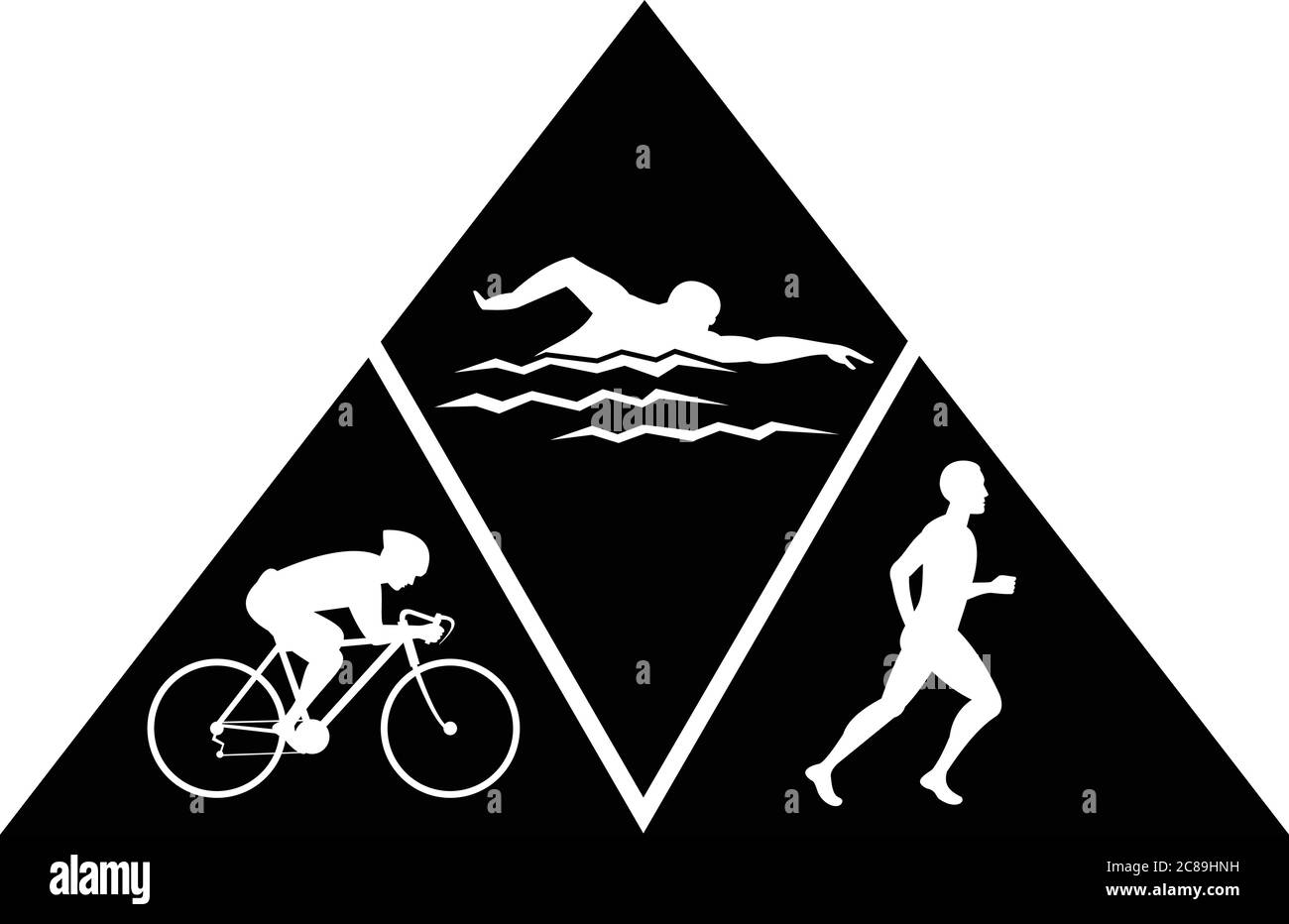 Retro black and white style illustration of triathlon, a multisport activity that comprises of running, swimming and cycling all in a single event set Stock Vector