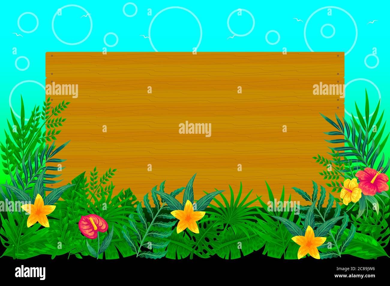 Tropical leaves background with bamboo frame vector illustration Stock Vector