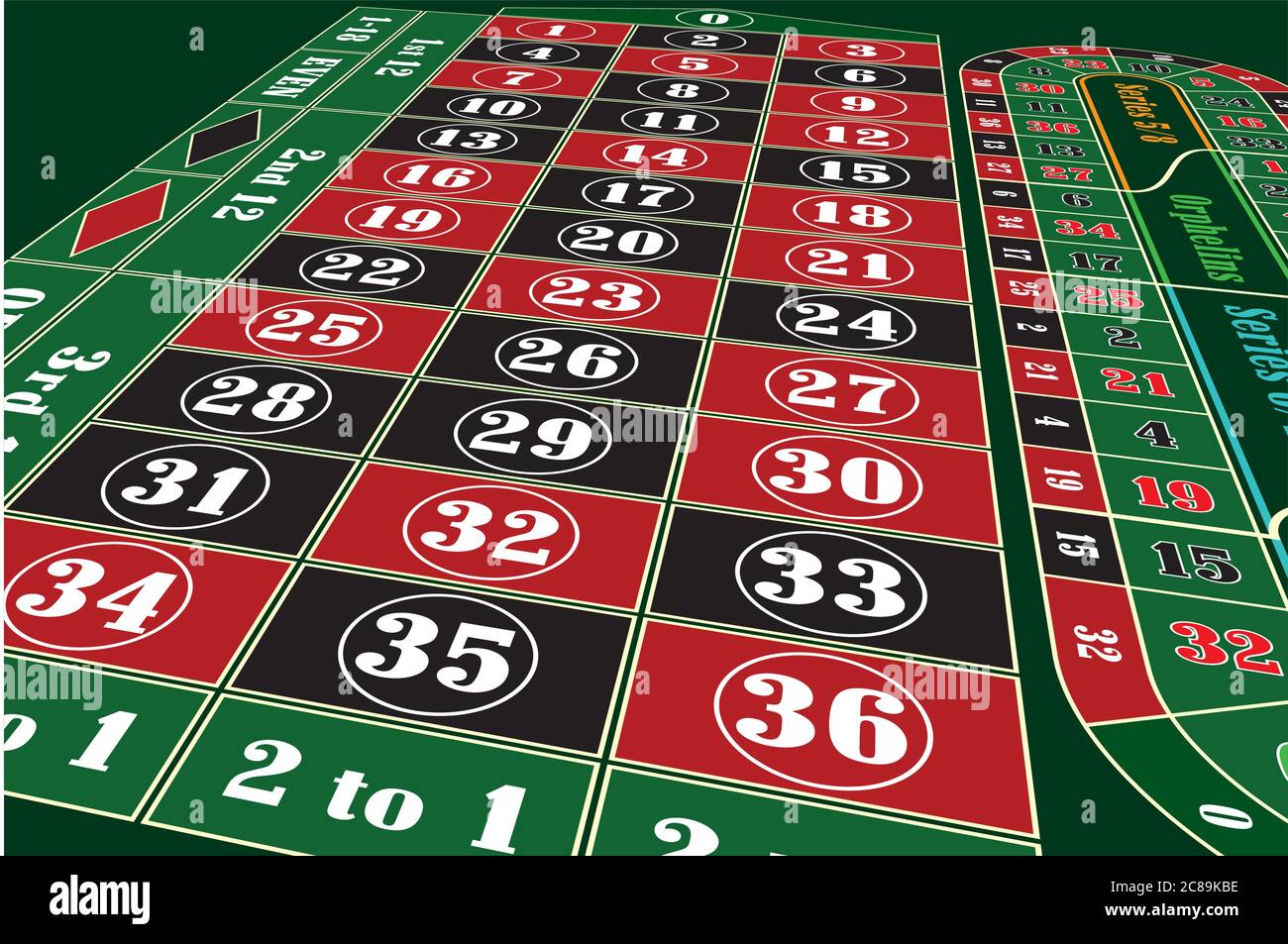 Traditional European Roulette green table with white numbers