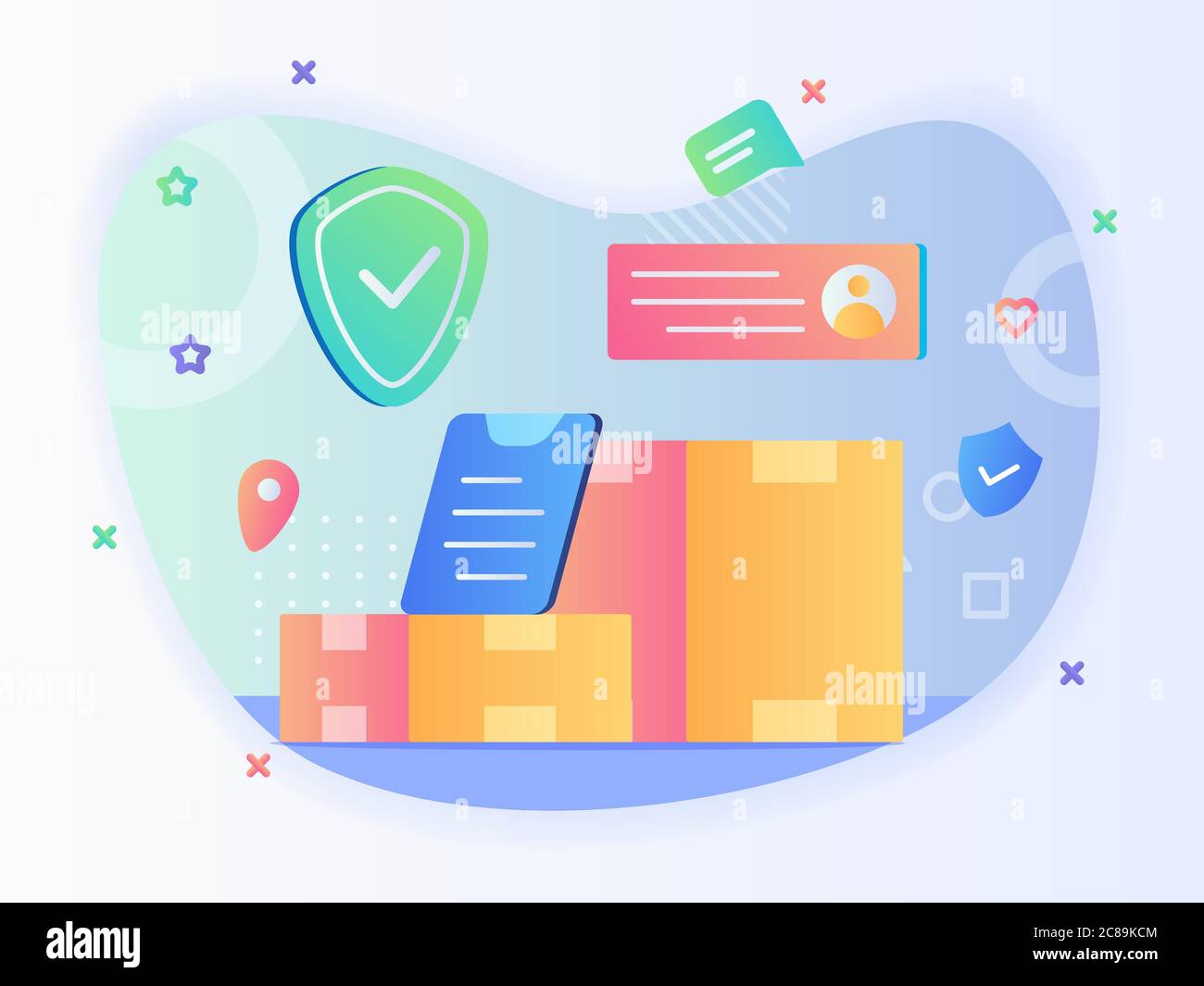 Package delivery concept box address location shield with flat style