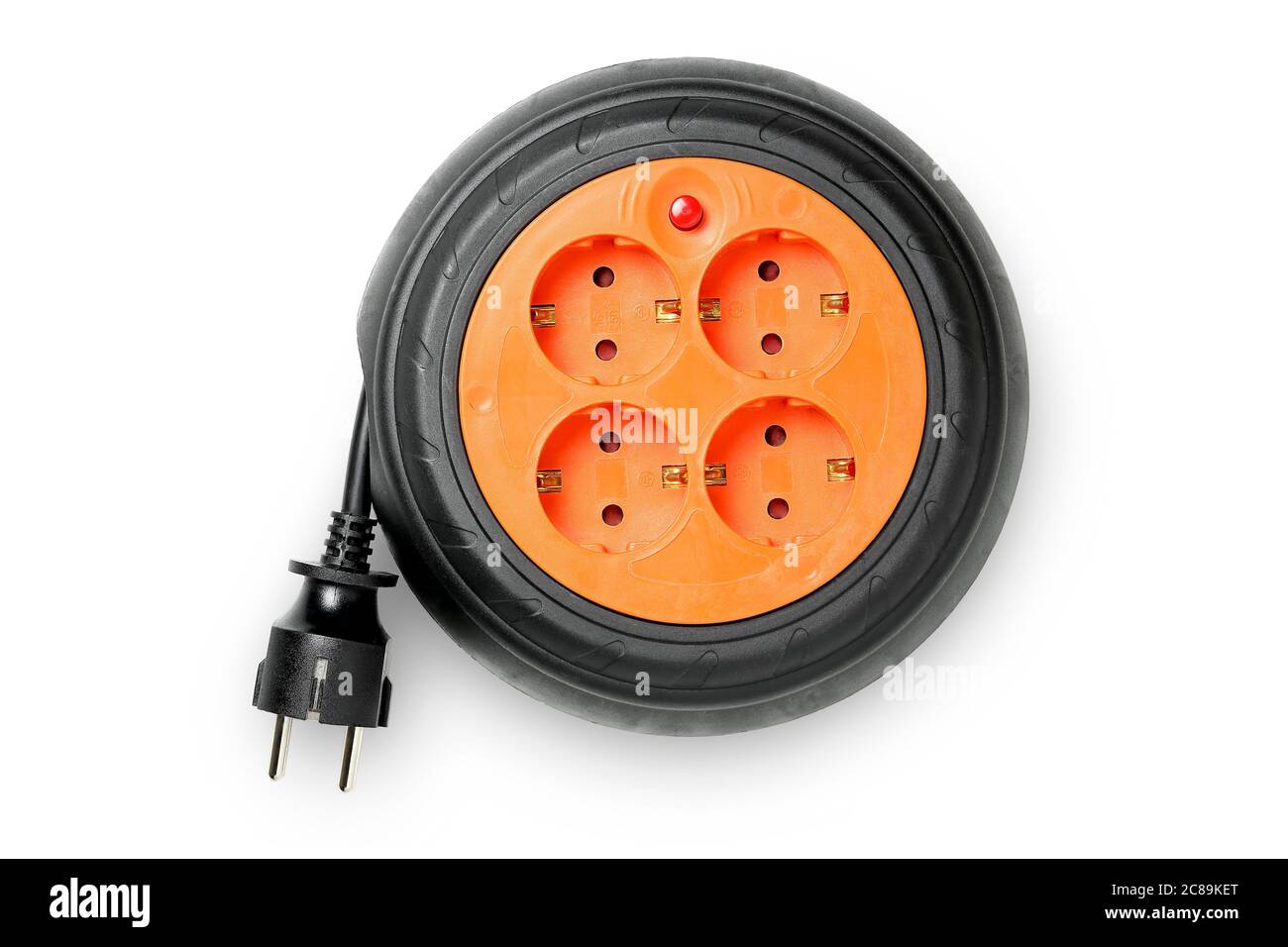 multiple electrical socket with four outlets isolated on white, top