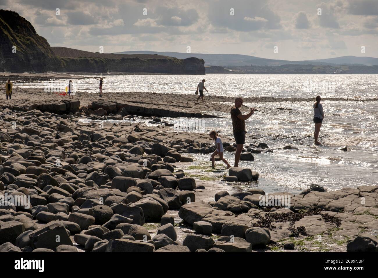 Kilve Beach, Somerset, UK, noted for it's fossils, geological formations and shale oil deposits, which were commercially exploited in the 1920's. Stock Photo