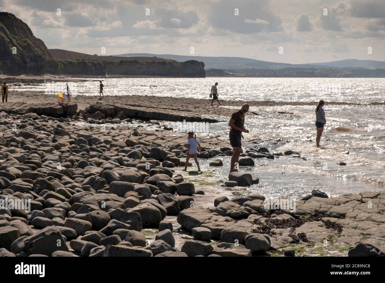 Kilve Beach, Somerset, UK, noted for it's fossils, geological formations and shale oil deposits, which were commercially exploited in the 1920's. Stock Photo