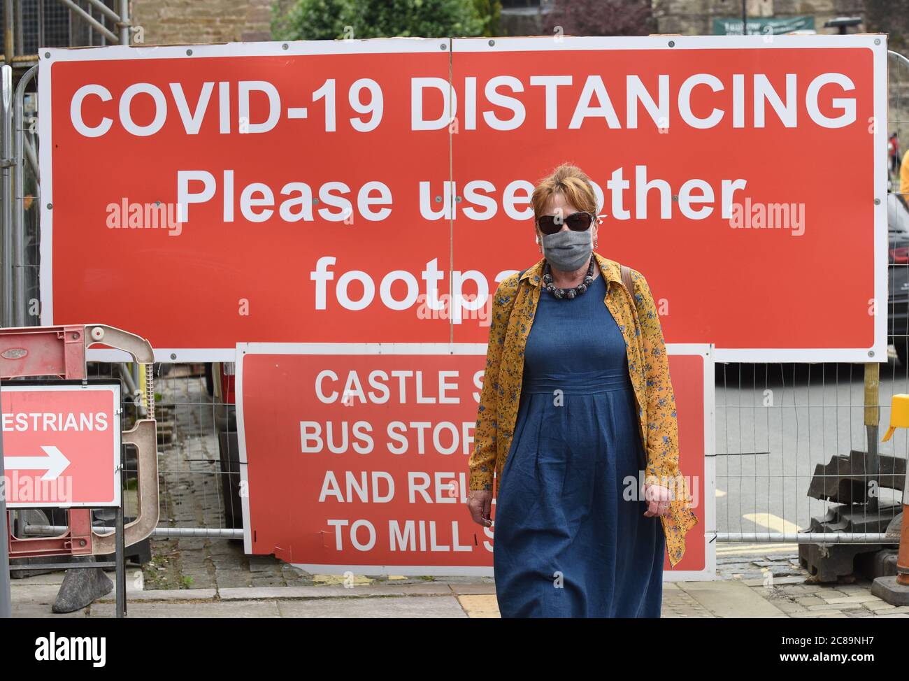 Ludlow, Shropshire, Uk July 22nd 2020. Shopper wearing face mask in the historic market town of Ludlow in Shropshire during the Covid 19 pandemic. Credit: David Bagnall. coronavirus covid 19 pandemic Stock Photo