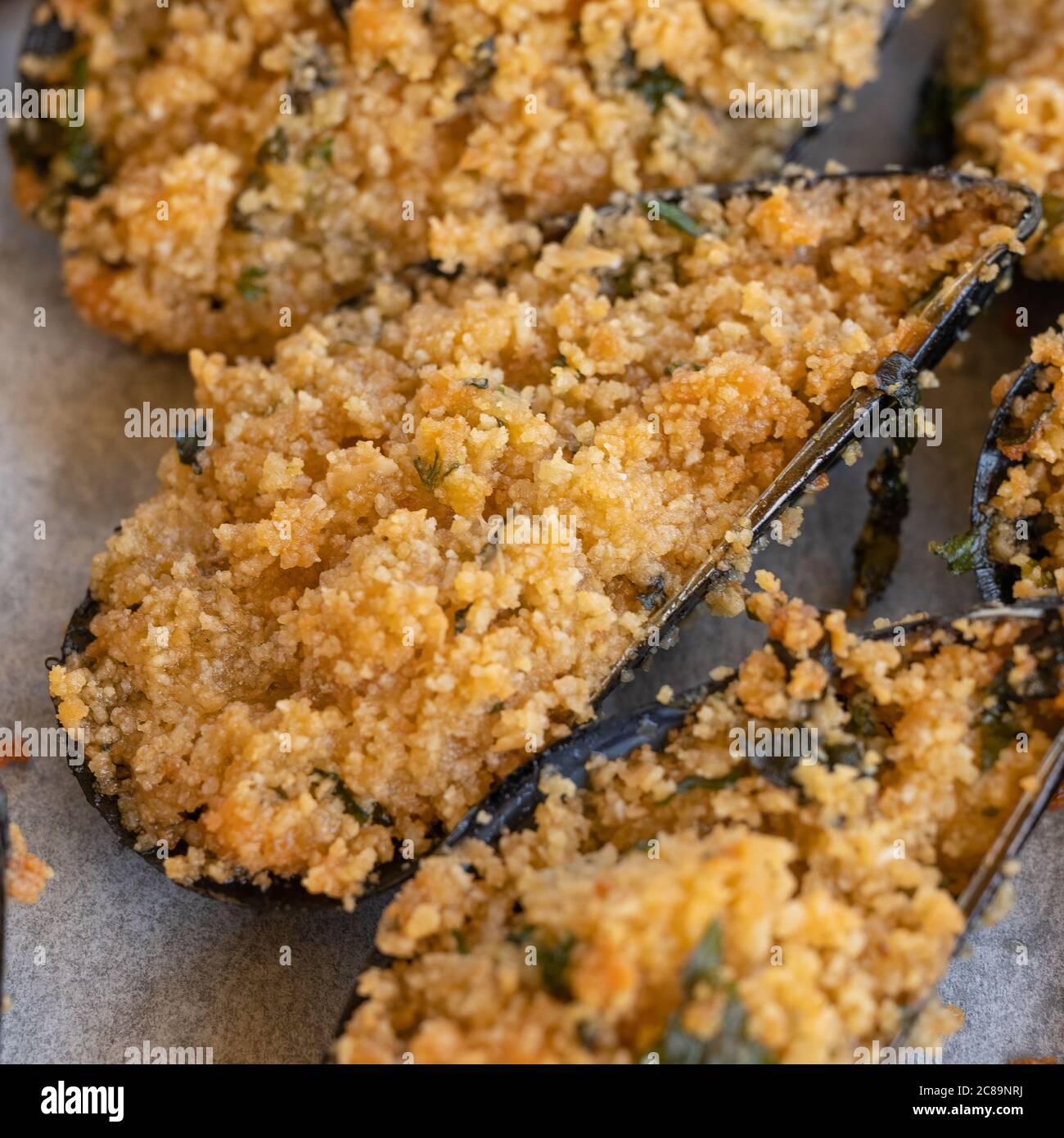 Mussels au Gratin Baked isolated on white background Stock Photo Alamy