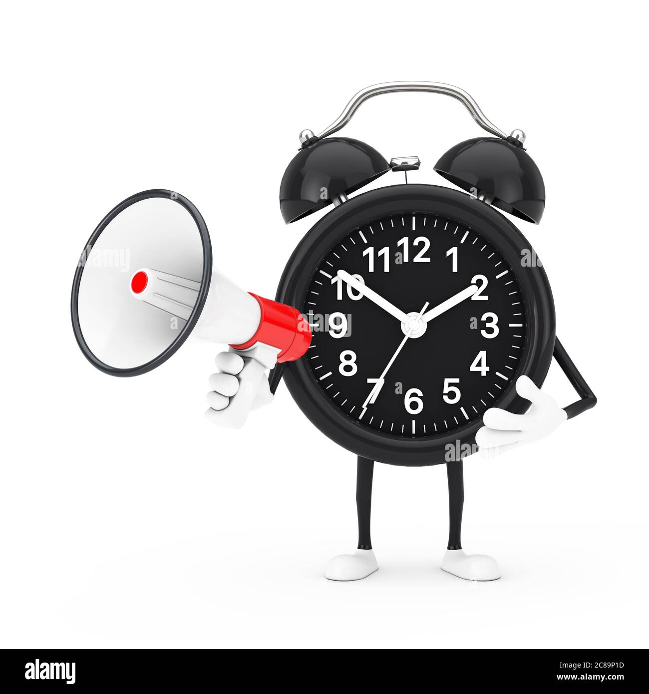 Alarm Clock Character Mascot with Red Retro Megaphone on a white ...