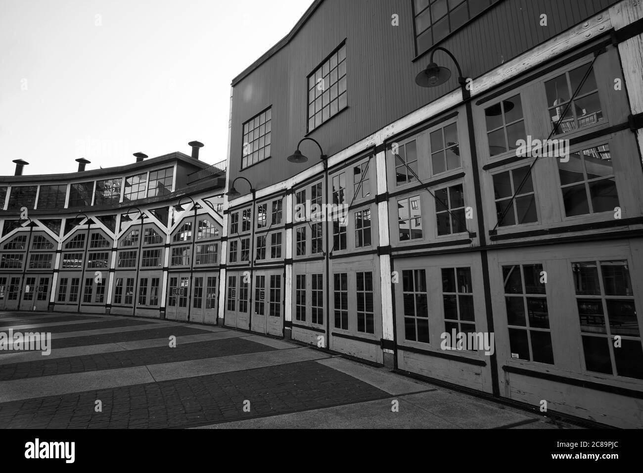 The historical CPR Roundhouse building and Turntable Plaza in Yaletown