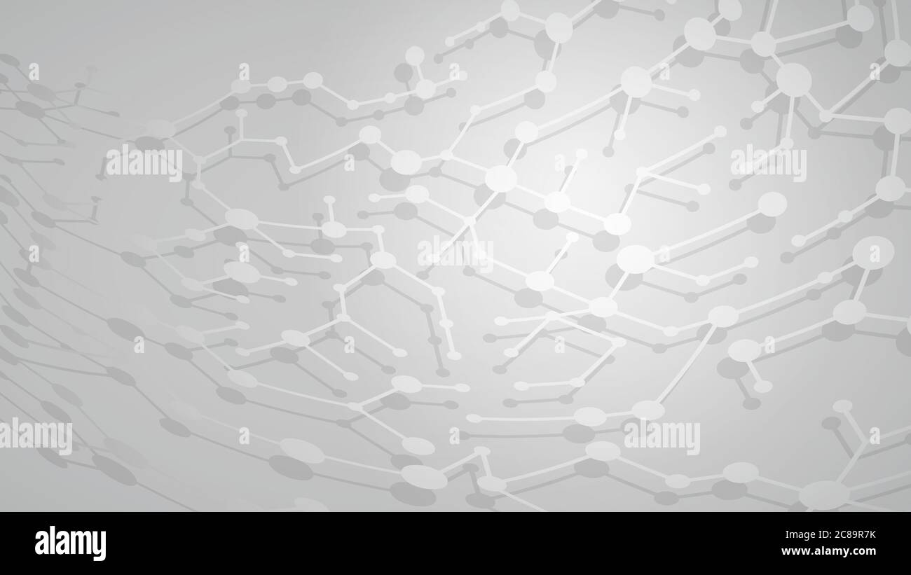 Abstract illustration of white connecting lines and dots with shadows on gray background Stock Vector